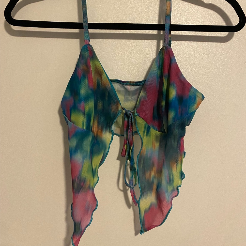 SHEIN Pink and Green Tie Front Camisole with matching skirt